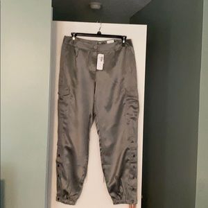 Chico’s grey/silver satin cargo pant